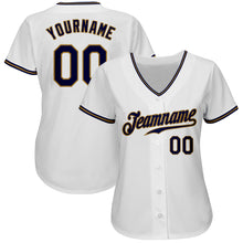 Laden Sie das Bild in den Galerie-Viewer, Custom White Navy-Old Gold Authentic Baseball Jersey