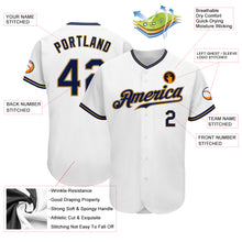 Laden Sie das Bild in den Galerie-Viewer, Custom White Navy-Old Gold Authentic Baseball Jersey