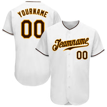 Laden Sie das Bild in den Galerie-Viewer, Custom White Brown-Gold Authentic Baseball Jersey