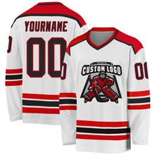 Load image into Gallery viewer, Custom White Black-Red Hockey Jersey