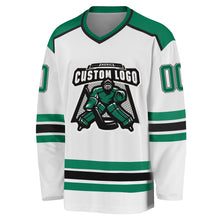 Load image into Gallery viewer, Custom White Kelly Green-Black Hockey Jersey