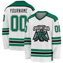 Load image into Gallery viewer, Custom White Kelly Green-Black Hockey Jersey