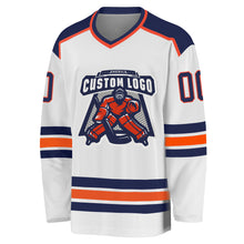 Load image into Gallery viewer, Custom White Navy-Orange Hockey Jersey