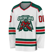 Load image into Gallery viewer, Custom White Red-Green Hockey Jersey