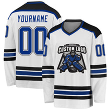 Load image into Gallery viewer, Custom White Royal-Black Hockey Jersey