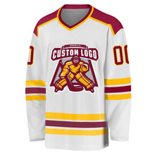 Load image into Gallery viewer, Custom White Maroon-Gold Hockey Jersey