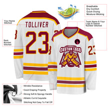 Load image into Gallery viewer, Custom White Maroon-Gold Hockey Jersey
