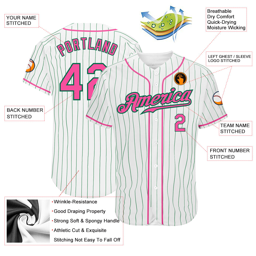 Cheap Custom White Kelly Green Pinstripe Pink-Kelly Green Authentic  Baseball Jersey Free Shipping – CustomJerseysPro