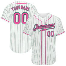 Загрузить изображение в средство просмотра галереи, Custom White Kelly Green Pinstripe Pink-Kelly Green Authentic Baseball Jersey