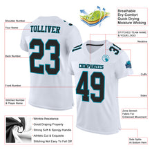 Load image into Gallery viewer, Custom White Black-Teal Mesh Authentic Football Jersey