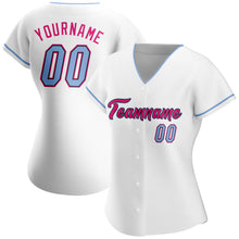 Laden Sie das Bild in den Galerie-Viewer, Custom White Light Blue Black-Hot Pink Authentic Baseball Jersey