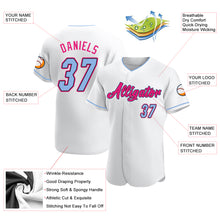 Laden Sie das Bild in den Galerie-Viewer, Custom White Light Blue Black-Hot Pink Authentic Baseball Jersey