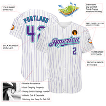 Charger l'image dans la galerie, Custom White Purple Pinstripe Purple-Teal Authentic Baseball Jersey