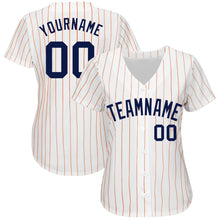 Charger l'image dans la galerie, Custom White Orange Pinstripe Navy Authentic Baseball Jersey