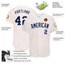 Charger l'image dans la galerie, Custom White Orange Pinstripe Navy Authentic Baseball Jersey