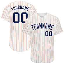 Charger l'image dans la galerie, Custom White Orange Pinstripe Navy Authentic Baseball Jersey