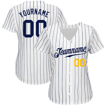 Charger l'image dans la galerie, Custom White Navy Pinstripe Navy-Gold Authentic Baseball Jersey