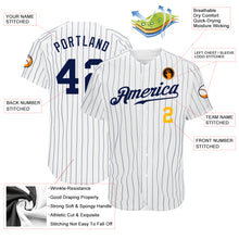 Charger l'image dans la galerie, Custom White Navy Pinstripe Navy-Gold Authentic Baseball Jersey