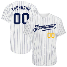 Charger l'image dans la galerie, Custom White Navy Pinstripe Navy-Gold Authentic Baseball Jersey
