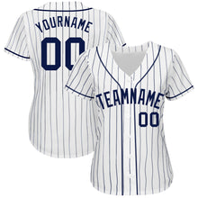Charger l'image dans la galerie, Custom White Navy Pinstripe Navy Authentic Baseball Jersey