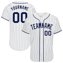 Charger l'image dans la galerie, Custom White Navy Pinstripe Navy Authentic Baseball Jersey