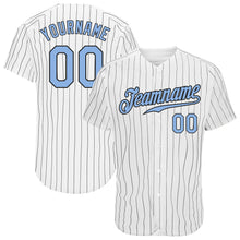 Charger l'image dans la galerie, Custom White Black Pinstripe Light Blue-Black Authentic Baseball Jersey