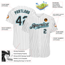 Charger l'image dans la galerie, Custom White Black Pinstripe Black-Teal Authentic Baseball Jersey