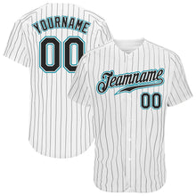 Charger l'image dans la galerie, Custom White Black Pinstripe Black-Teal Authentic Baseball Jersey