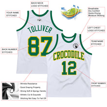 Load image into Gallery viewer, Custom White Kelly Green-Gold Authentic Throwback Basketball Jersey