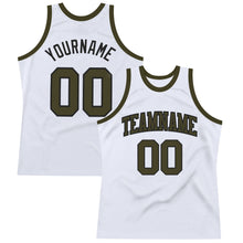 Load image into Gallery viewer, Custom White Olive-Black Authentic Throwback Basketball Jersey