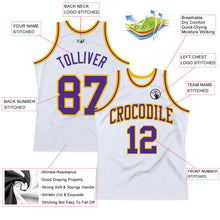 Загрузить изображение в средство просмотра галереи, Custom White Purple-Gold Authentic Throwback Basketball Jersey