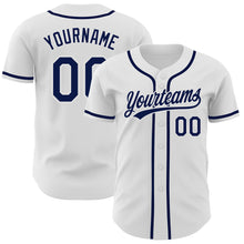 Laden Sie das Bild in den Galerie-Viewer, Custom White Navy Authentic Baseball Jersey