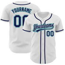 Laden Sie das Bild in den Galerie-Viewer, Custom White Navy Gray-Teal Authentic Baseball Jersey