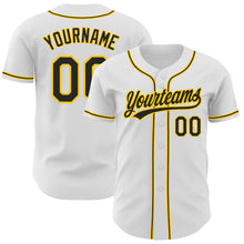 Load image into Gallery viewer, Custom White Black-Gold Authentic Baseball Jersey