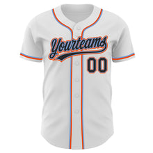 Laden Sie das Bild in den Galerie-Viewer, Custom White Black Powder Blue-Orange Authentic Baseball Jersey