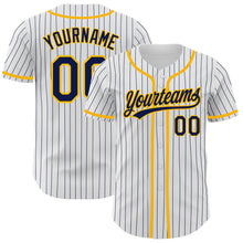 Charger l'image dans la galerie, Custom White Navy Pinstripe Navy-Gold Authentic Baseball Jersey