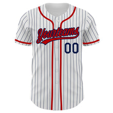 Charger l'image dans la galerie, Custom White Navy Pinstripe Red Authentic Baseball Jersey