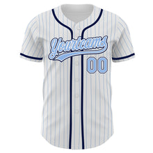 Charger l'image dans la galerie, Custom White Light Blue Pinstripe Light Blue-Navy Authentic Baseball Jersey
