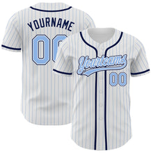 Charger l'image dans la galerie, Custom White Light Blue Pinstripe Light Blue-Navy Authentic Baseball Jersey