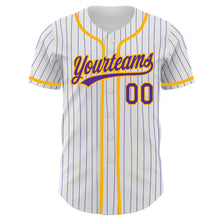 Загрузить изображение в средство просмотра галереи, Custom White Purple Pinstripe Purple-Gold Authentic Baseball Jersey
