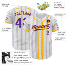 Загрузить изображение в средство просмотра галереи, Custom White Purple Pinstripe Purple-Gold Authentic Baseball Jersey