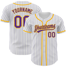 Загрузить изображение в средство просмотра галереи, Custom White Purple Pinstripe Purple-Gold Authentic Baseball Jersey