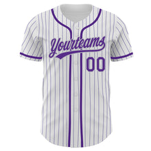 Charger l'image dans la galerie, Custom White Purple Pinstripe Purple-Gray Authentic Baseball Jersey