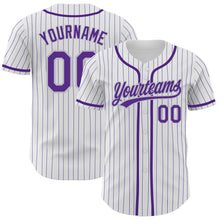 Charger l'image dans la galerie, Custom White Purple Pinstripe Purple-Gray Authentic Baseball Jersey