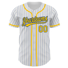 Charger l'image dans la galerie, Custom White Royal Pinstripe Gold Authentic Baseball Jersey