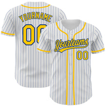 Charger l'image dans la galerie, Custom White Royal Pinstripe Gold Authentic Baseball Jersey