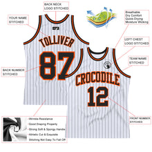 Load image into Gallery viewer, Custom White Black Pinstripe Black-Orange Authentic Basketball Jersey
