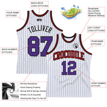 Load image into Gallery viewer, Custom White Black Pinstripe Purple-Red Authentic Basketball Jersey