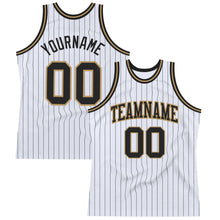 Load image into Gallery viewer, Custom White Black Pinstripe Black-Old Gold Authentic Basketball Jersey