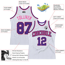 Load image into Gallery viewer, Custom White Black Pinstripe Purple-Pink Authentic Basketball Jersey